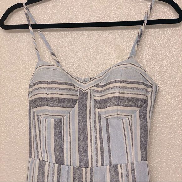 Xhilaration blue vertical stripe split leg jumpsuit corset smocked top suit S - Picture 5 of 14